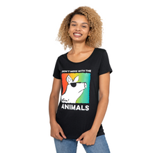 90s Don’t Mess With The Animals Women’s Open Neck Tee - Black Viva! Shop