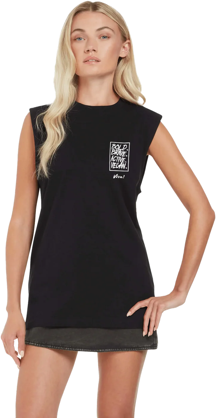 Bold. Brave. Active. Vegan. Sleeveless Tee - Black