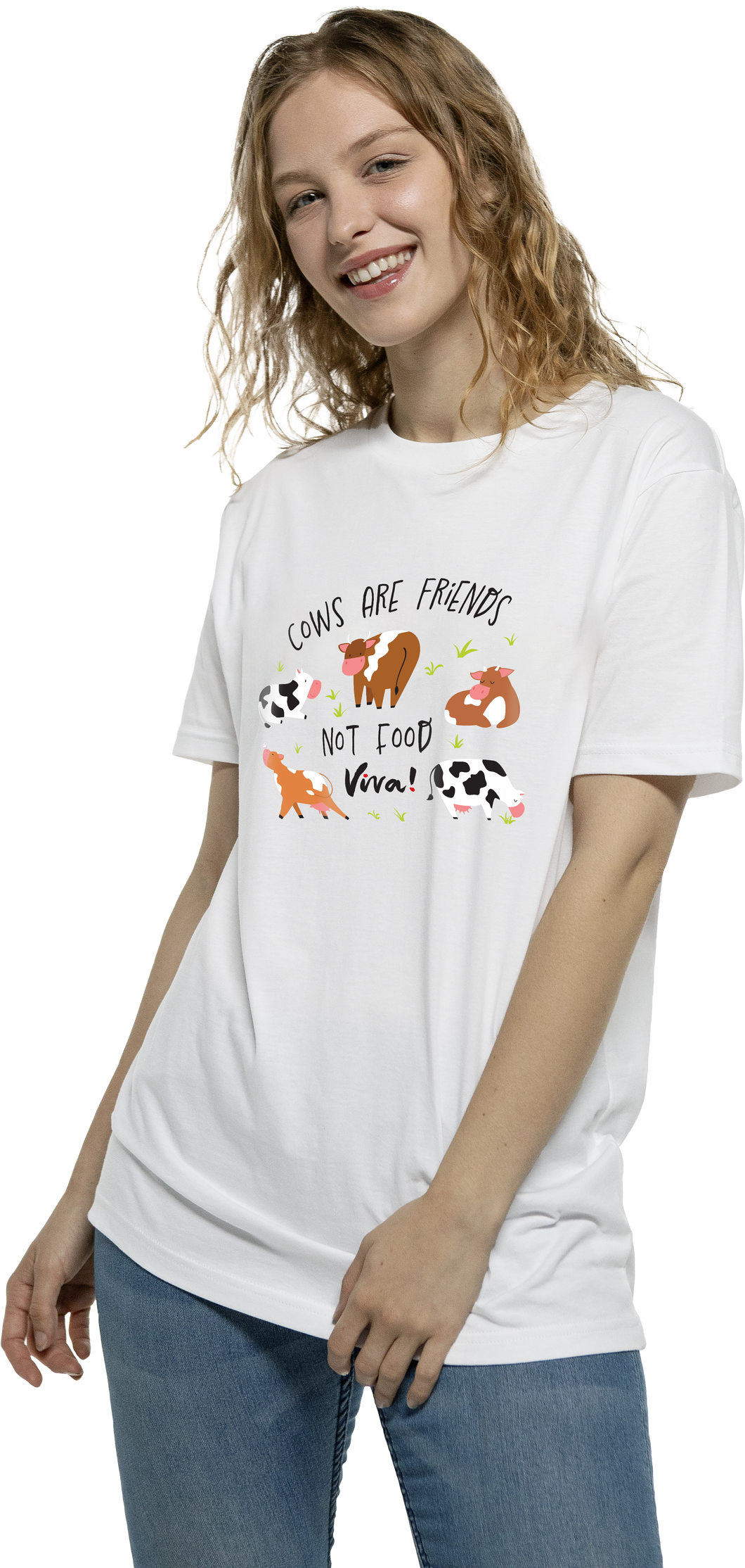 Cows Are Friends Not Food Unisex Jersey Relaxed Fit Tee - White