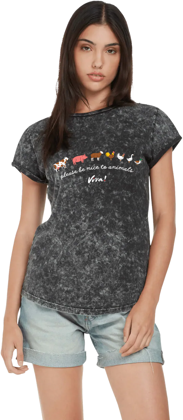 Please Be Nice To Animals Women's Rolled Sleeve Jersey Tee - Acid Black
