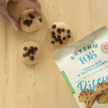 Rhythm 108 Organic Vegan Golden Chocolate & Salted Caramel Filled Biscuits Sharing Bag 134g Viva! Shop