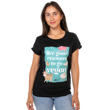Five Good Reasons To Go Vegan Women's Rolled Sleeve Tee - Black Viva! Shop