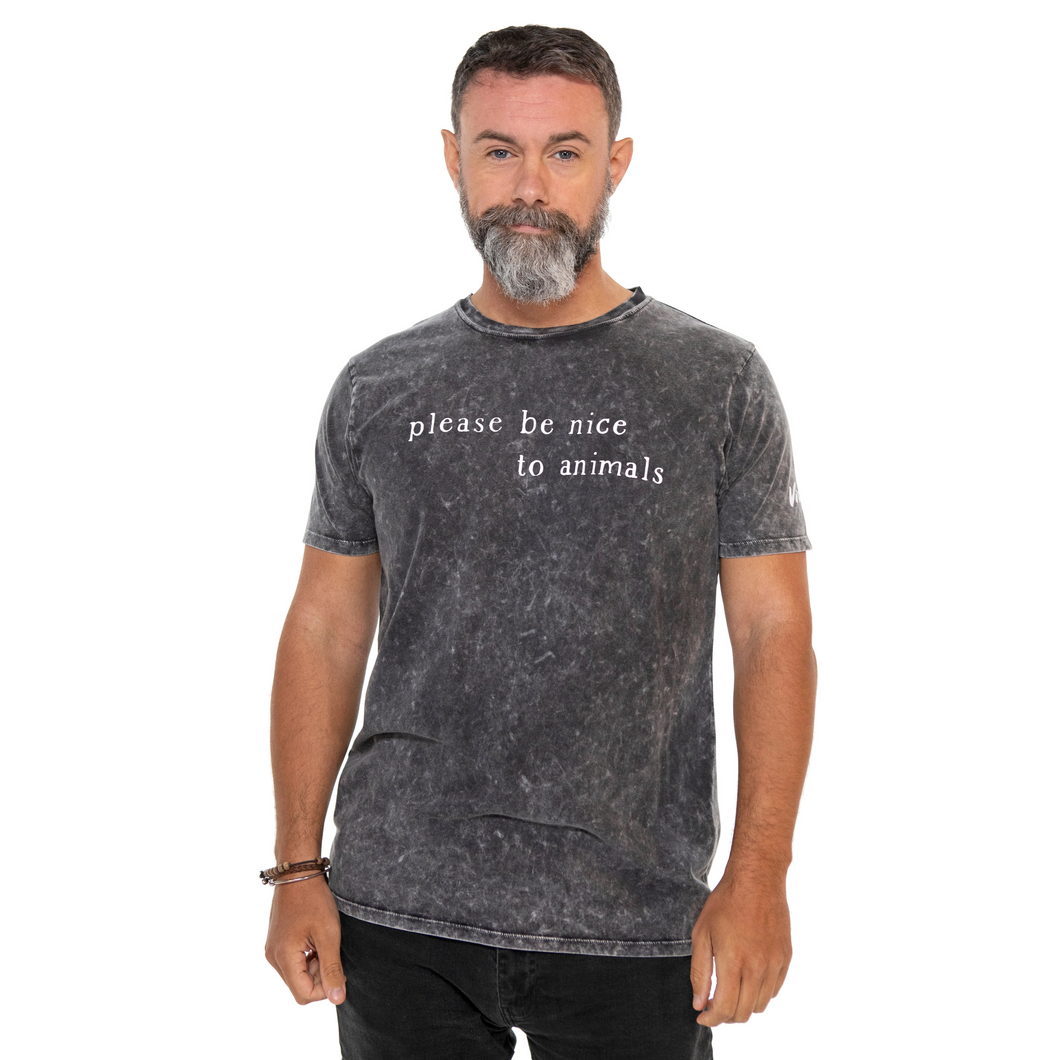Please Be Nice Men's / Unisex Jersey Tee- Acid Black Viva! Shop