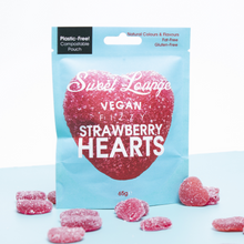 Sweet Lounge Vegan Fizzy Strawberry Hearts Pouch 65g Viva! Shop