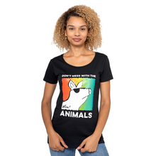 90s Don’t Mess With The Animals Women’s Open Neck Tee - Black Viva! Shop