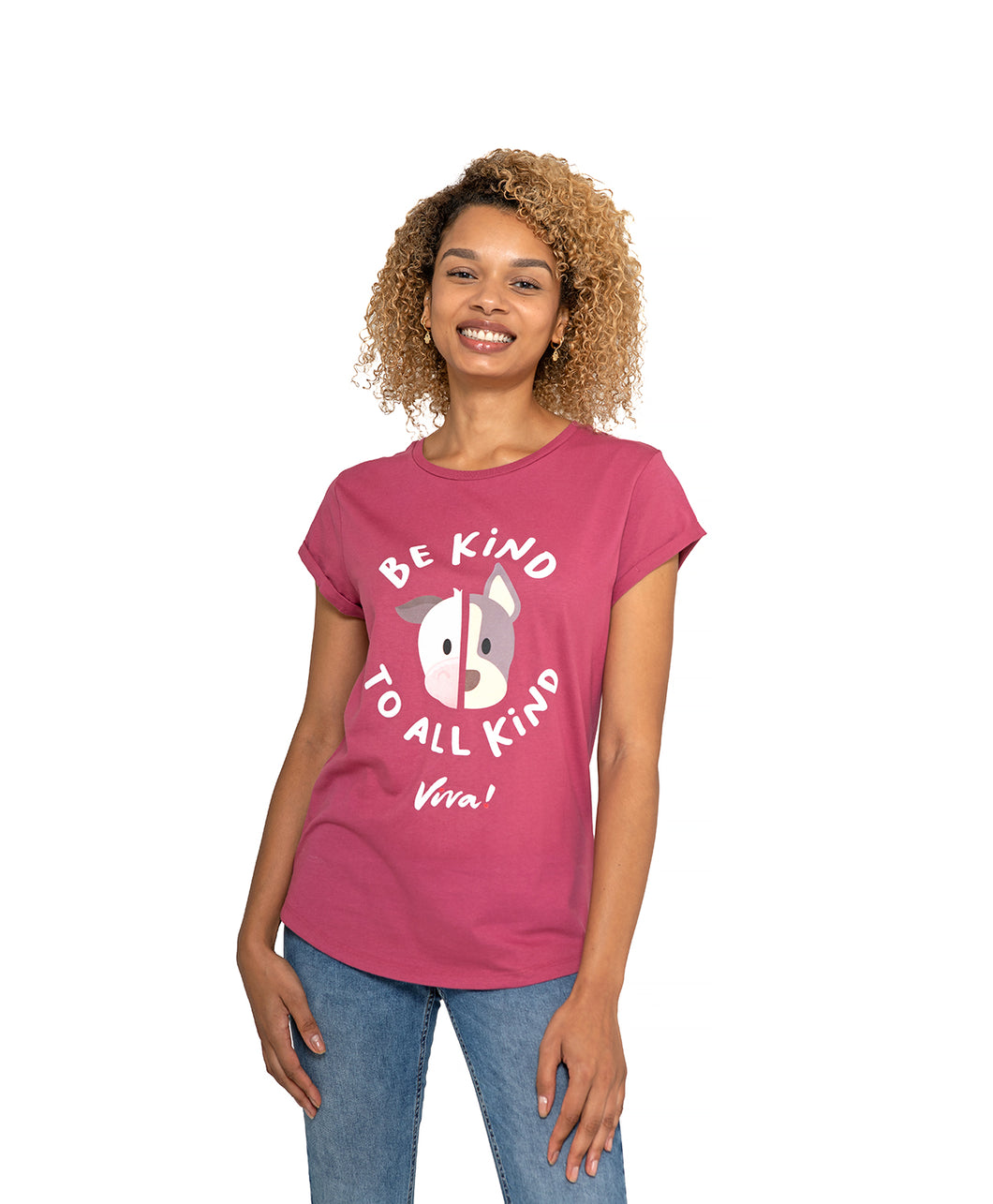 Be Kind To All Kind Face Women's Rolled Sleeve Jersey Tee - Berry Viva! Shop