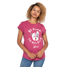 Be Kind To All Kind Face (White Text) Women's Rolled Sleeve Jersey Tee - Berry