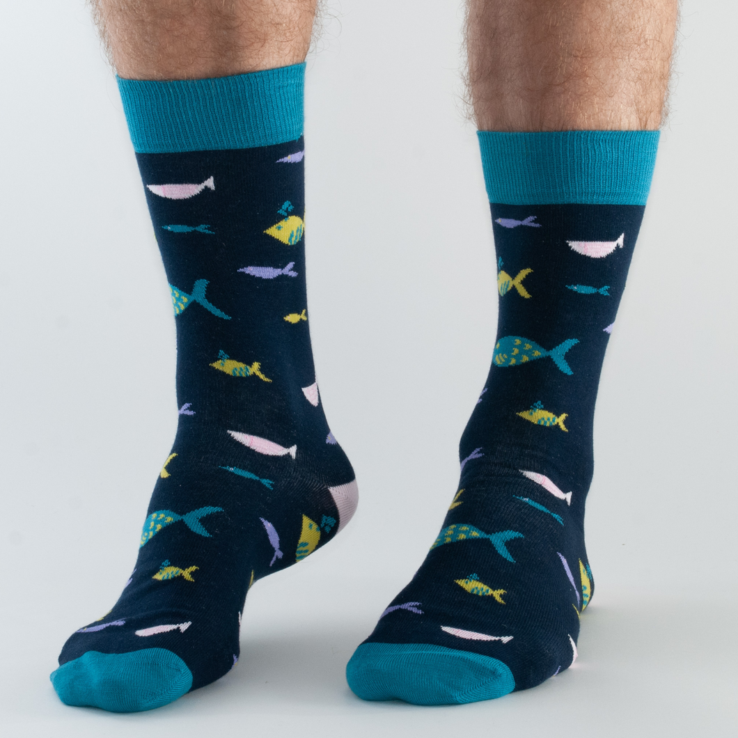 Doris & Dude Men's Bamboo Socks - Blue Fish Viva! Shop