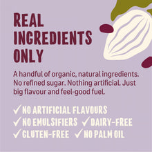 Lavender nutrition graphic promotes “real ingredients only,” natural flavour, and a feel-good tone, listing no artificial flavours, emulsifiers, dairy, gluten, or palm oil. A seed illustration decorates the corner.