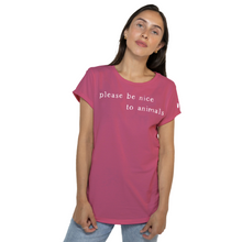 Please Be Nice Women's Rolled Sleeve Jersey Tee - Faded Burgundy Viva! Shop