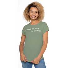 Please Be Nice Women's Rolled Sleeve Jersey Tee - Stone Washed Sage Green Viva! Shop