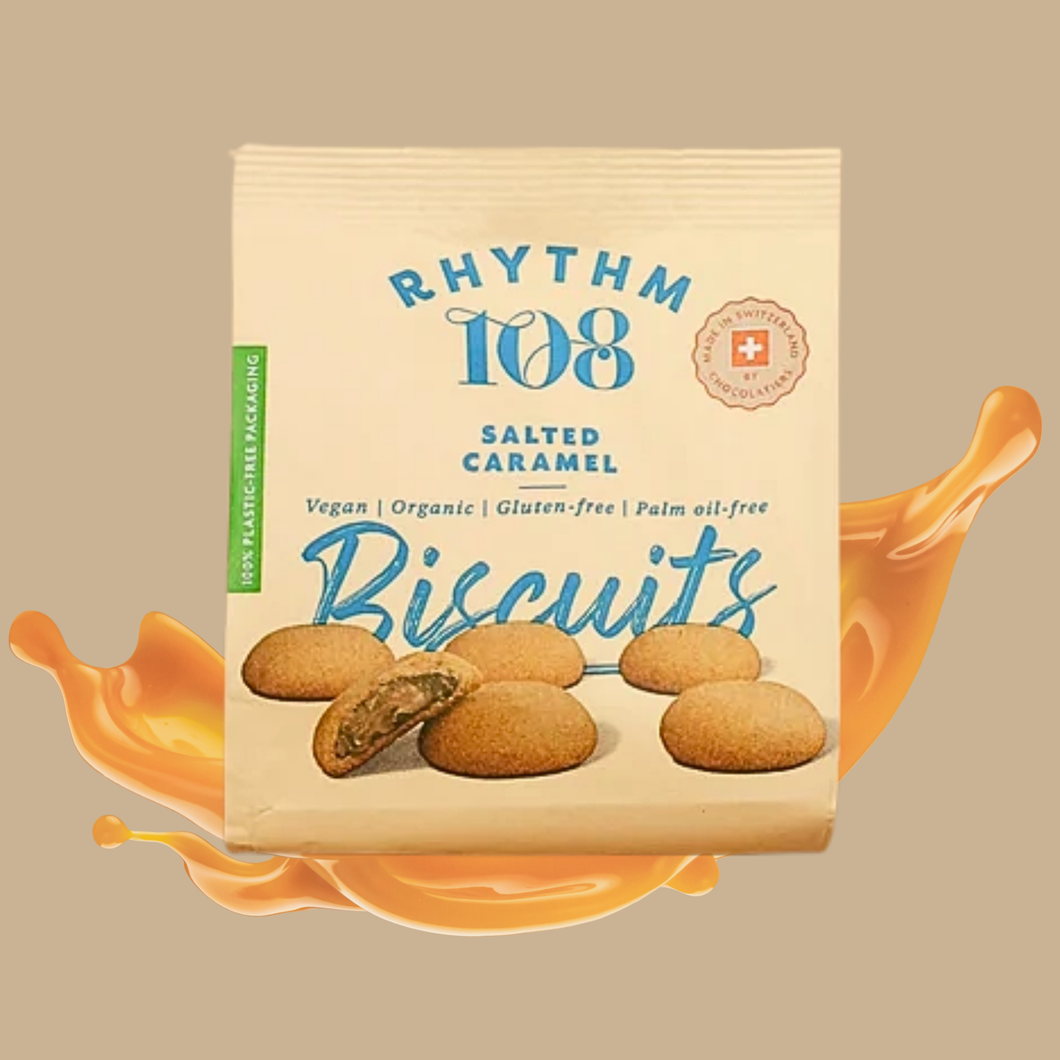 Rhythm 108 Organic Vegan Golden Salted Caramel Filled Biscuits Sharing Bag 134g
