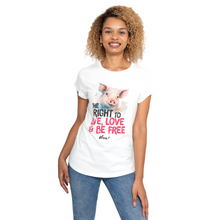 The Right To Live, Love And Be Free Women's Rolled Sleeve Jersey Tee - Stone Wash White Viva! Shop