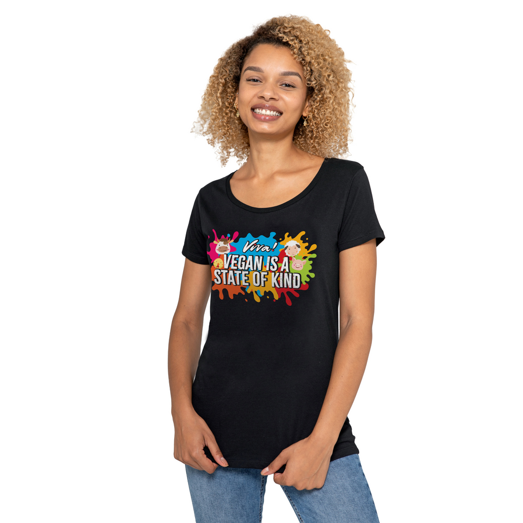 Vegan Is A State Of Kind Women’s Round Neck Jersey Tee - Black Viva! Shop