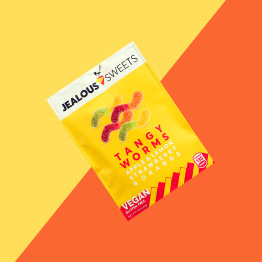 Jealous Sweets Tangy Worms Apple, Lemon, Strawberry & Orange Bag 40g Viva! Shop