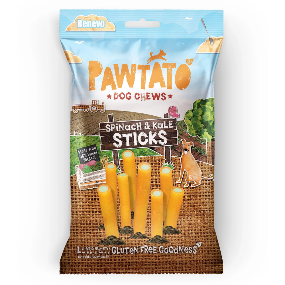 Benevo Pawtato Vegan Dog Chew Sticks- Spinach & Kale 120g Viva! Shop