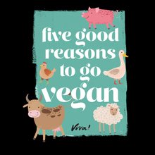 Five Good Reasons To Go Vegan Women's Rolled Sleeve Tee - Black Viva! Shop